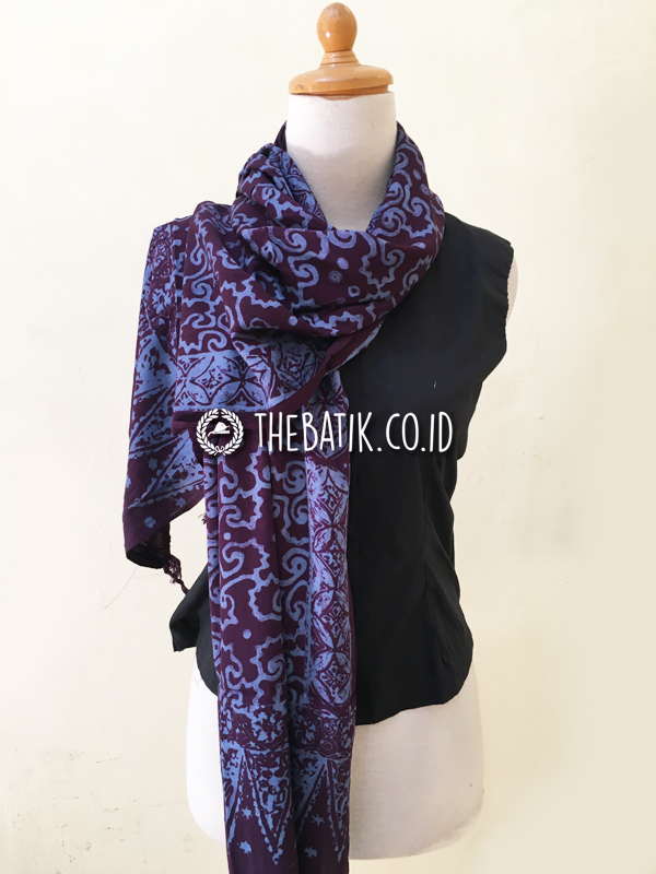 Men Batik Scarf Indonesian Javanese Style With Floral and Geometric Design – Blue Batik Scarves