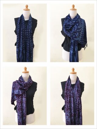 Men Batik Scarf Indonesian Javanese Style With Floral and Geometric Design – Blue Batik Scarves