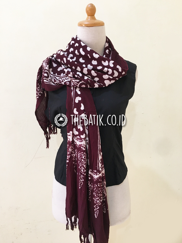 Batik Women Scarf Indonesian Javanese Style With Floral and Geometric Design – Brown Batik Scarves