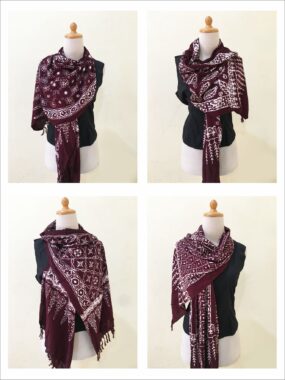 Batik Women Scarf Indonesian Javanese Style With Floral and Geometric Design – Brown Batik Scarves
