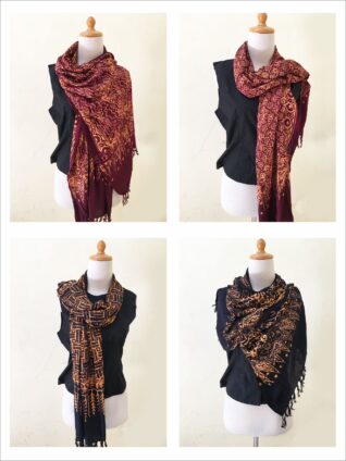 Wax Batik Scarf Indonesian Javanese Style With Floral and Geometric Design – Copper Batik Scarves