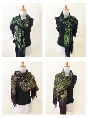 Ethnic Batik Scarf Indonesian Javanese Style With Floral and Geometric Design – Green Batik Scarves