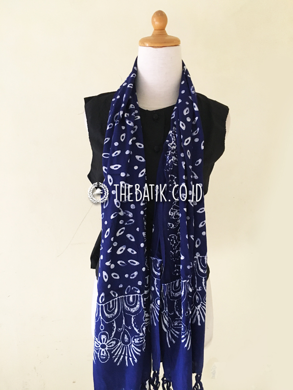 Unique Batik Scarf Indonesian Javanese Style With Floral and Geometric Design – Navy Batik Scarves