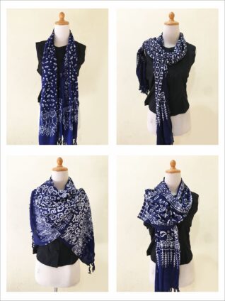 Unique Batik Scarf Indonesian Javanese Style With Floral and Geometric Design – Navy Batik Scarves