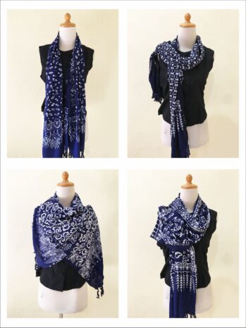 Unique Batik Scarf Indonesian Javanese Style With Floral and Geometric Design – Navy Batik Scarves
