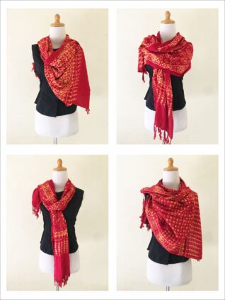 Handmade Batik Scarf Indonesian Javanese Style With Floral and Geometric Design – Orange Batik Scarves