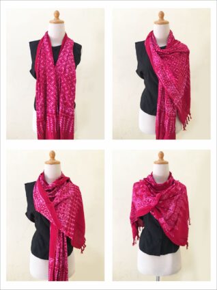 Batik Neck Scarf Indonesian Javanese Style With Floral and Geometric Design – Pink Batik Scarves