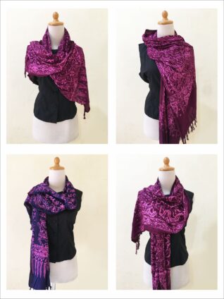Batik Design Scarf Indonesian Javanese Style With Floral and Geometric Design – Purple Batik Scarves