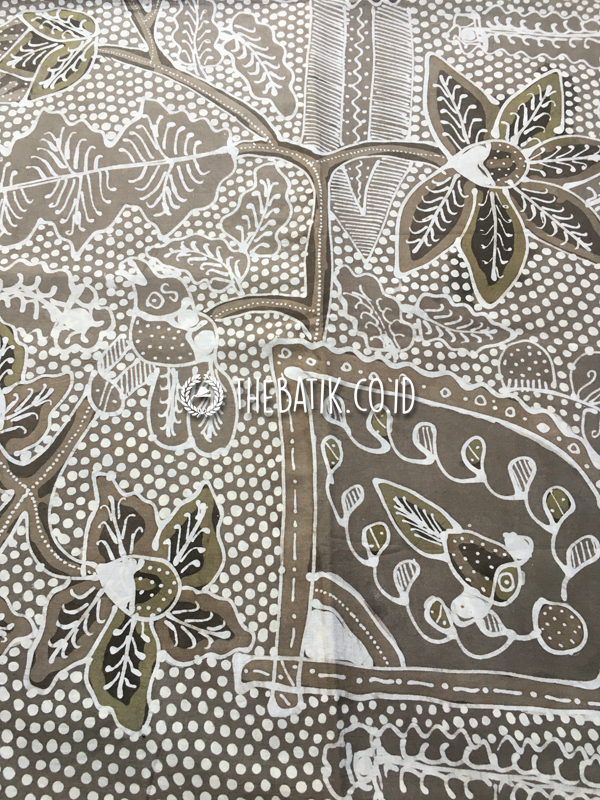 Natural Dye Batik Handwritten Traditional Indonesian Batik Fabric Cotton Brown Cream – Big Floral Galaran