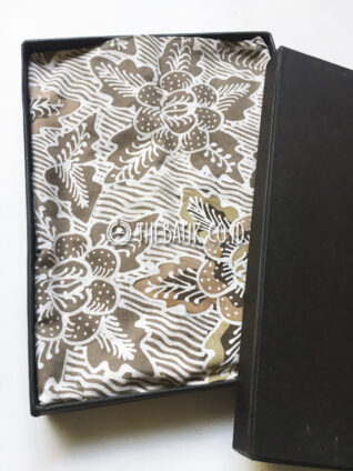 Natural Dye Batik Handwritten Traditional Indonesian Batik Fabric Cotton Brown Cream – Galaran Floral Batik Thick Line